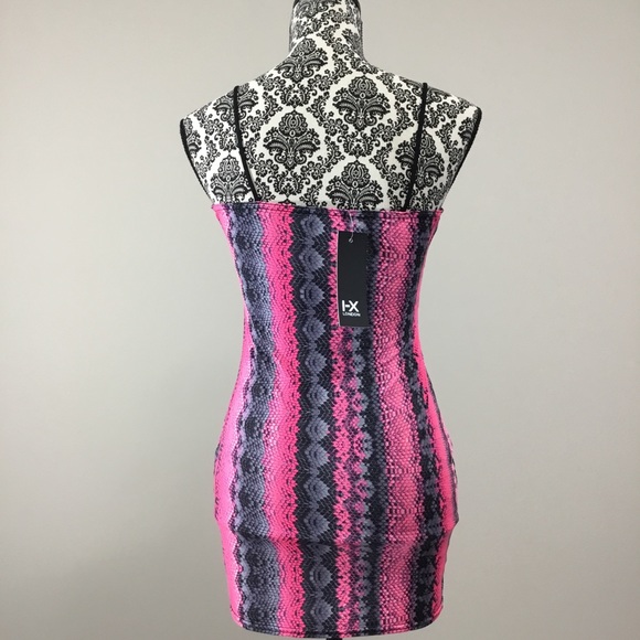 I-X London Snake Print Strappy Plunge Bodycon Nighty Slip Dress Pink - Picture 9 of 15